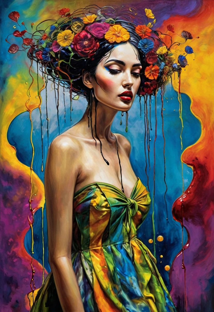 (Artistic Masterpiece of Romantic Life) ( (Themed Art of Life) ( (Conceptual Art) (NFT Exclusive) (Fauvism Work) ()”) Where visual poetry transcends traditional boundaries and embraces the dynamic interplay between creativity and technology Takes),dripping paint,darkart,style, in the style of esao andrews