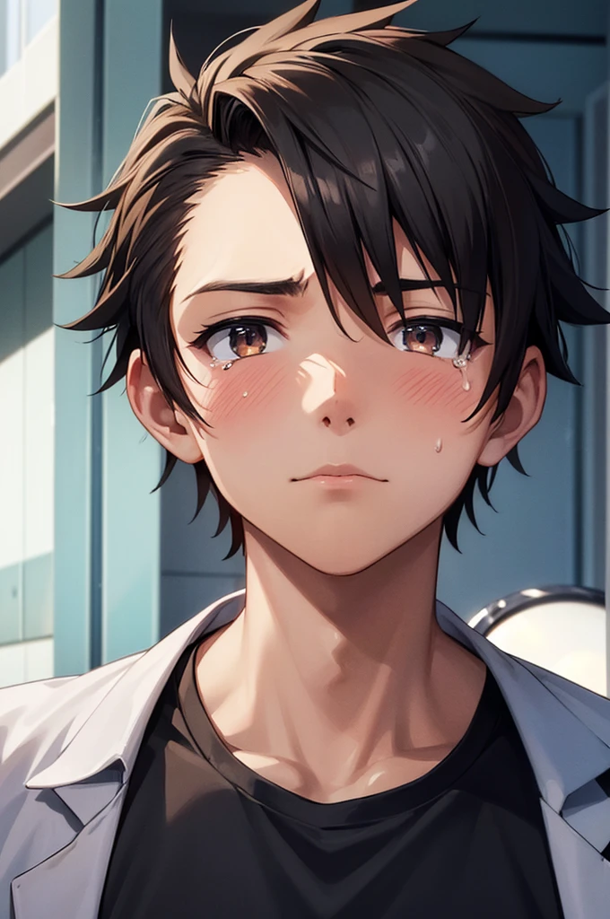 Japanese student style,,cool,,,A refreshing, athletic man,Still a virgin,,,boy,,,boys,,,Tall,My,Spiked Hair,charm,Slim figure,24-years-old,,The male protagonist is,,With a confused look,,,,,Yeah.？why!?,,whyだ!?,,(Complete castrationされた:1.3),(Complete castration:1.3),(To a man who has failed miserably in becoming an adult man),,Castrated male,,,Male end,,Super manly is slowly declining,,Sexual sensations rise,,Body modification,Absurd,Daytime,Smooth,Skin texture,Functional beauty,shine,,,Breeze,A speck of dust,Natural light,face,hand,eye,blush,tears,,,Saliva,,,Accuracy,,Ultra correct,Biological,Excellent detailed anatomy,4K,8k,Highest quality,Male Focus,,Depth of written boundary,Character Portrait,Black Hair,Punctuality,
