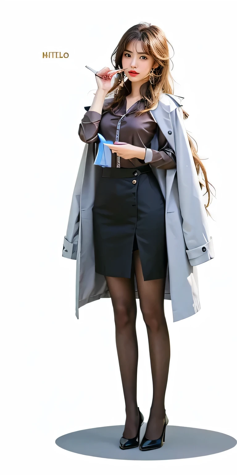 (photorealistic:1.4), best quality, masterpiece, ultra high res, 1girl, (detailed face:1.2), (detailed eyes:1.2), (detailed hair:1.2), (detailed clothes:1.2), 4K, (detailed color:1.2), Ultra detail texture, ulta detail, ultra hight, realistic, 16K, selena (/mobile legends bang-bang/), perfect body, bobs, full body, 1 woman, bokeh, detail eyes, detail Brown hair、The background is the office