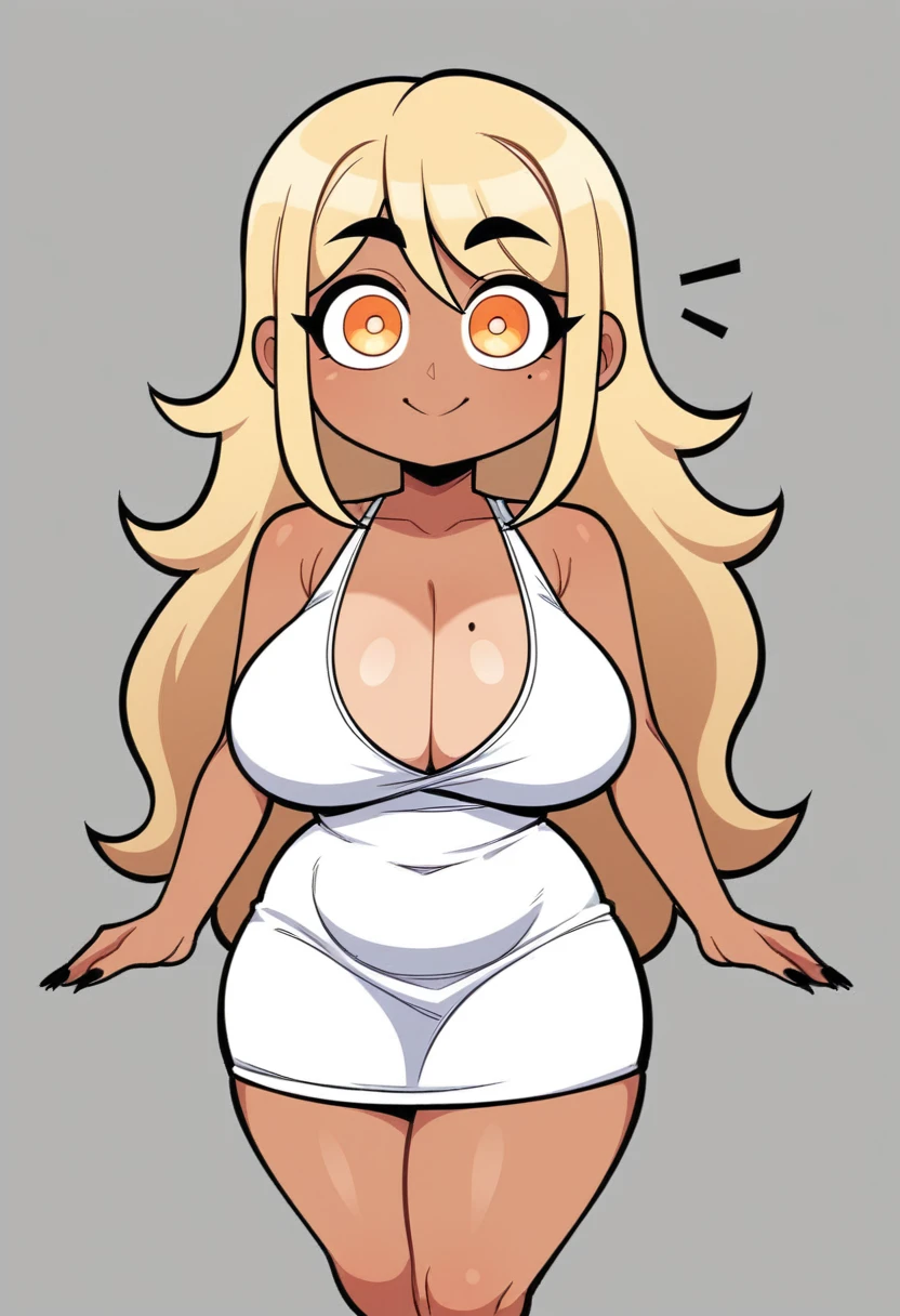 Expressiveh, egirlthot, chibiIcon, , score_9, score_8_up, score_8, (top quality,8k wallpaper),(masterpiece,best quality:1.2), ((source_anime, anime)), 1girl, , goat pupils, gyaru, ((very light blonde hair, long hair, )), old, mother, milf, , ,, tan skin, makeup, tan skin, saggy breasts, saggy, amused eyes, amused smile, , , wide eyes, jealous, jealousy, very jealous, yandere, , , blonde eyebrows, , obsessive, , black mascara, black eyeliner, yellow eyes, , , , , big sister, , large eyes, beauty mark, , giggling, laughing , , athletic , long fingernails,s1z3d1ff_t4lk, taller girl, standing, legs straight,  , [[from below]:0.5], pov, eye contact, chibi, icon, cartoon, big head, wide hips, wide torso, plump, big eyes,