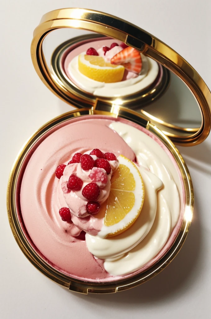 An image of a cream blush with fruit around it