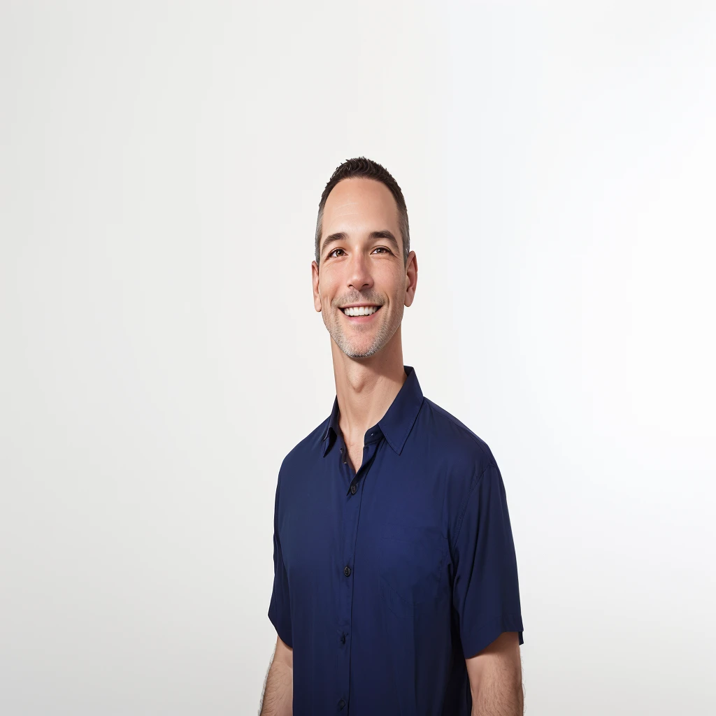 smiling man in blue shirt standing in front of a white wall, professional profile photo, full body photo of steve, professional profile photo, Greg Rukowski, Brett Goldstein, Jason Schier, professional foto detalhada, medium shot from head to shoulder, full body shot photograph, brad, product introduction photo, professional portrait photo, greg rutkowsi, imagem empilhada, professional foto