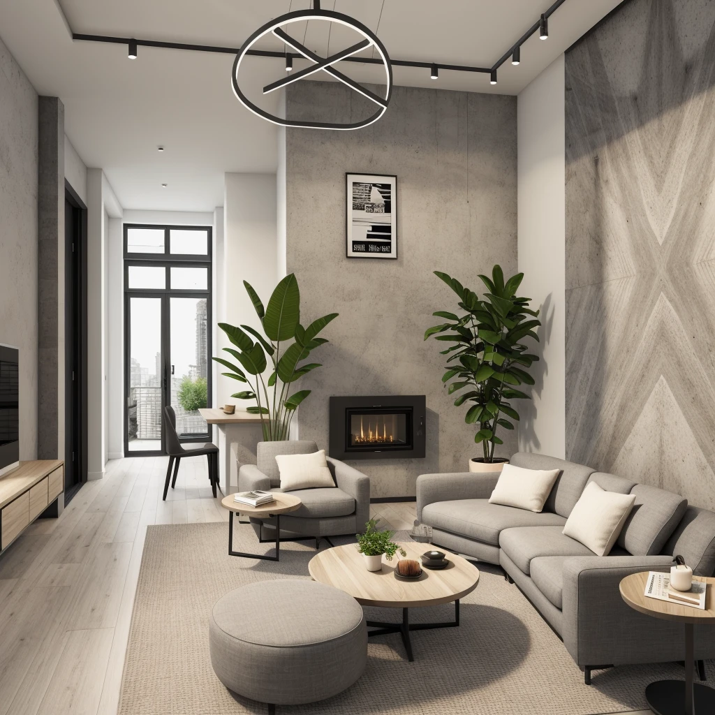 Industry style, livingroom, beautyful warm light