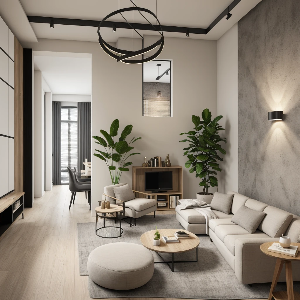 Industry style, livingroom, beautyful warm light