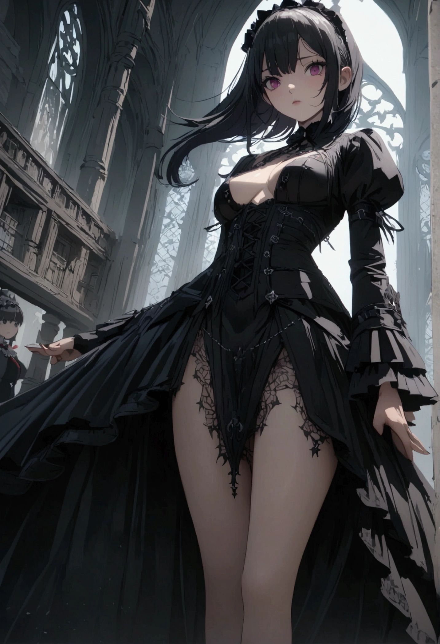 gothic lolita, goth, women, intricate details, highly detailed, 4k, cinematic, sexy outfit, (naked), (anime)
