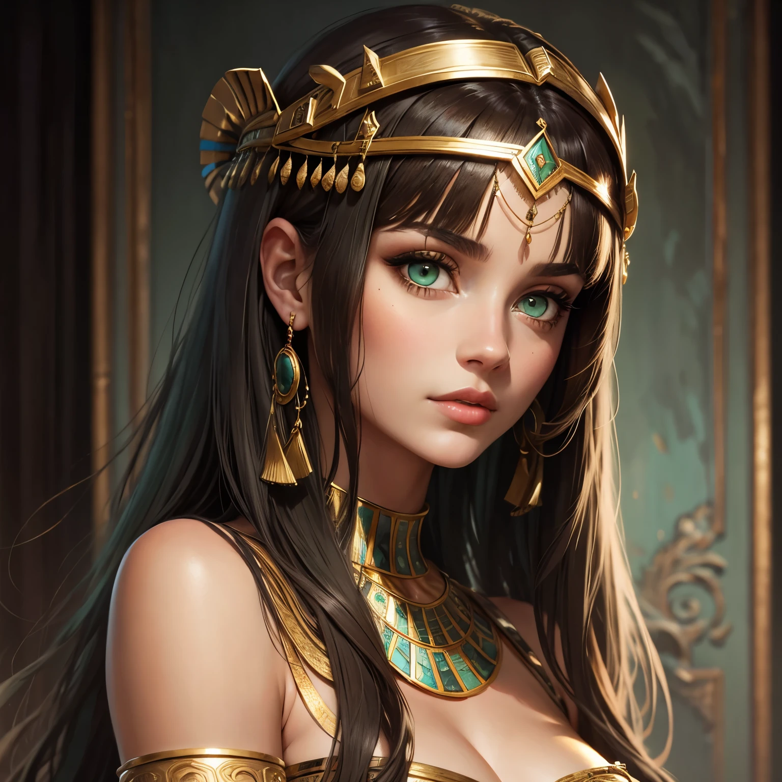 Cleopatra, Gray-green eyes, Brown hair,Beauty, Art