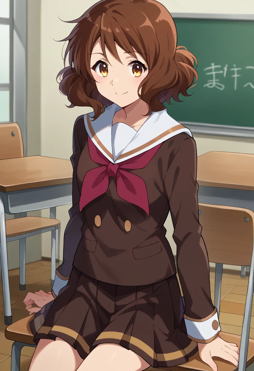 score_9, score_8_superior, score_7_superior, sauce_anime,
In the middle of nowhere, kumiko oumae, Brown eyes, Brown Hair, short hair, Wavy Hair, smile,
skirt, shirt, Long sleeve, , pleated skirt, Seraphim, neckerchief, brown skirt, White sailor collar, brown shirt, Kitauji High , red neckerchief,
indoor, classroom, corridor, Sitting, Chair, machine,
View your viewers, Cowboy Shot, Dutch Angle, Dynamic pose,