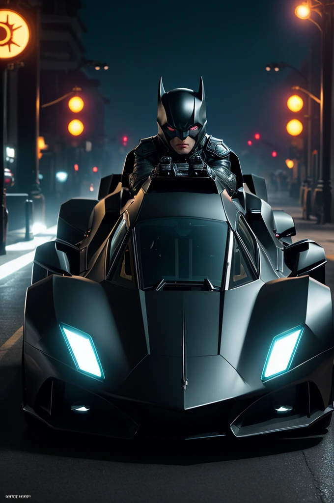 cinematic film still breathtaking (Futuristic Black-Batmobile), front view,intricate details, armored car,missile launcher,oversized tires
Arkham city streets,
bright neon lights,
multicolored lights.
vivid colors, vivid contrast, bold colors, 
white paved road . award-winning, professional, highly detailed . shallow depth of field, vignette, highly detailed, high budget, bokeh, cinemascope, moody, epic, gorgeous, film grain, grainy
