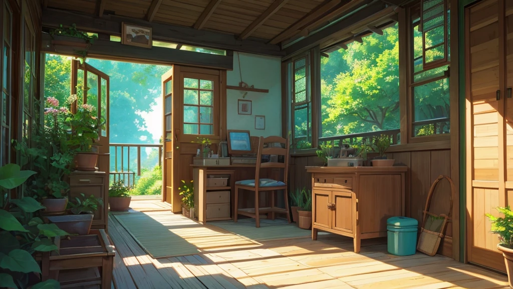 reminiscent of Studio Ghibli or Lofi illustrations