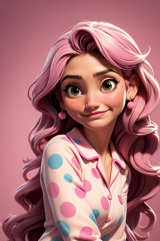 cameron diaz long hair, pajama pink with dots