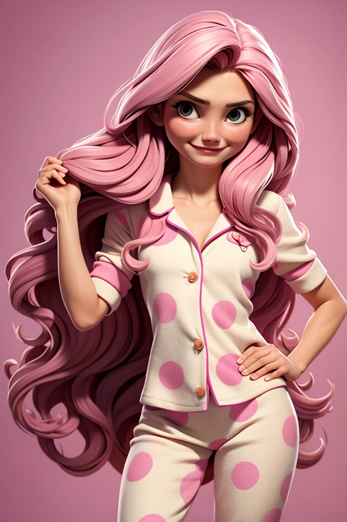 cameron diaz long hair, pajama pink with dots