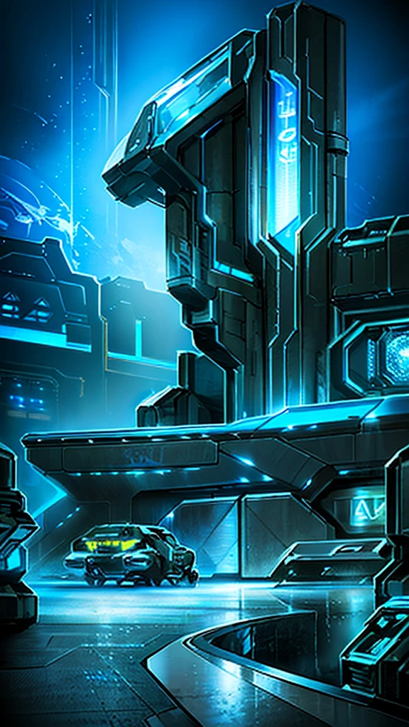 A futuristic sci-fi barrel, detailed metal plating, complex machinery, glowing blue details, high-tech atmosphere, sleek and angular design, dramatic lighting, cinematic composition, extremely detailed, photorealistic, 8k, best quality