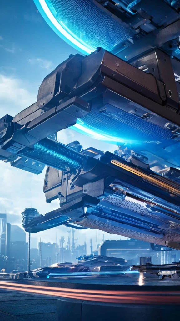 a futuristic sci-fi barrel, highly detailed, intricate machinery, glowing blue energy core, sleek metallic surfaces, complex technological components, steam vents, industrial cyberpunk aesthetic, dramatic lighting, cinematic composition, photorealistic, 8k, masterpiece