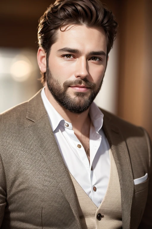 Create an image of a handsome man, with brown hair and brown beard
