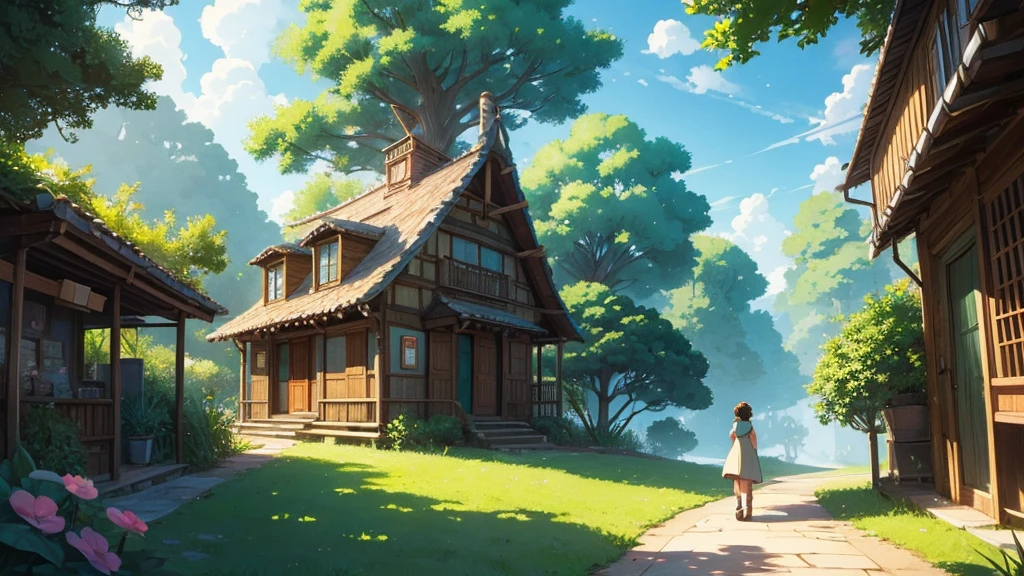 escuchando musica, reminiscent of Studio Ghibli or Lofi illustrations