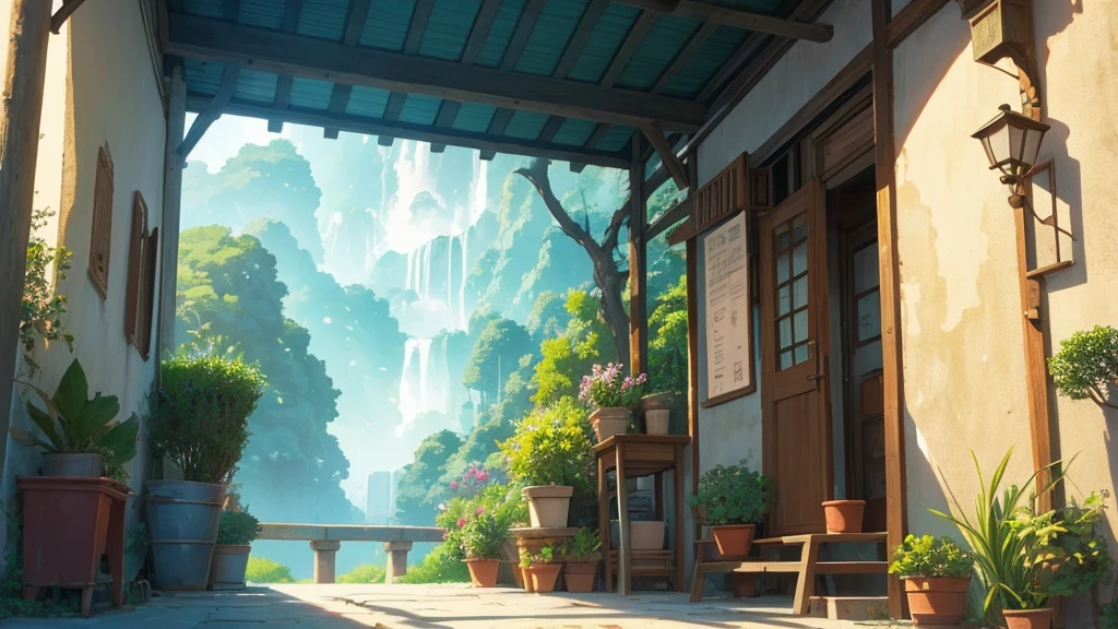 escuchando musica, reminiscent of Studio Ghibli or Lofi illustrations