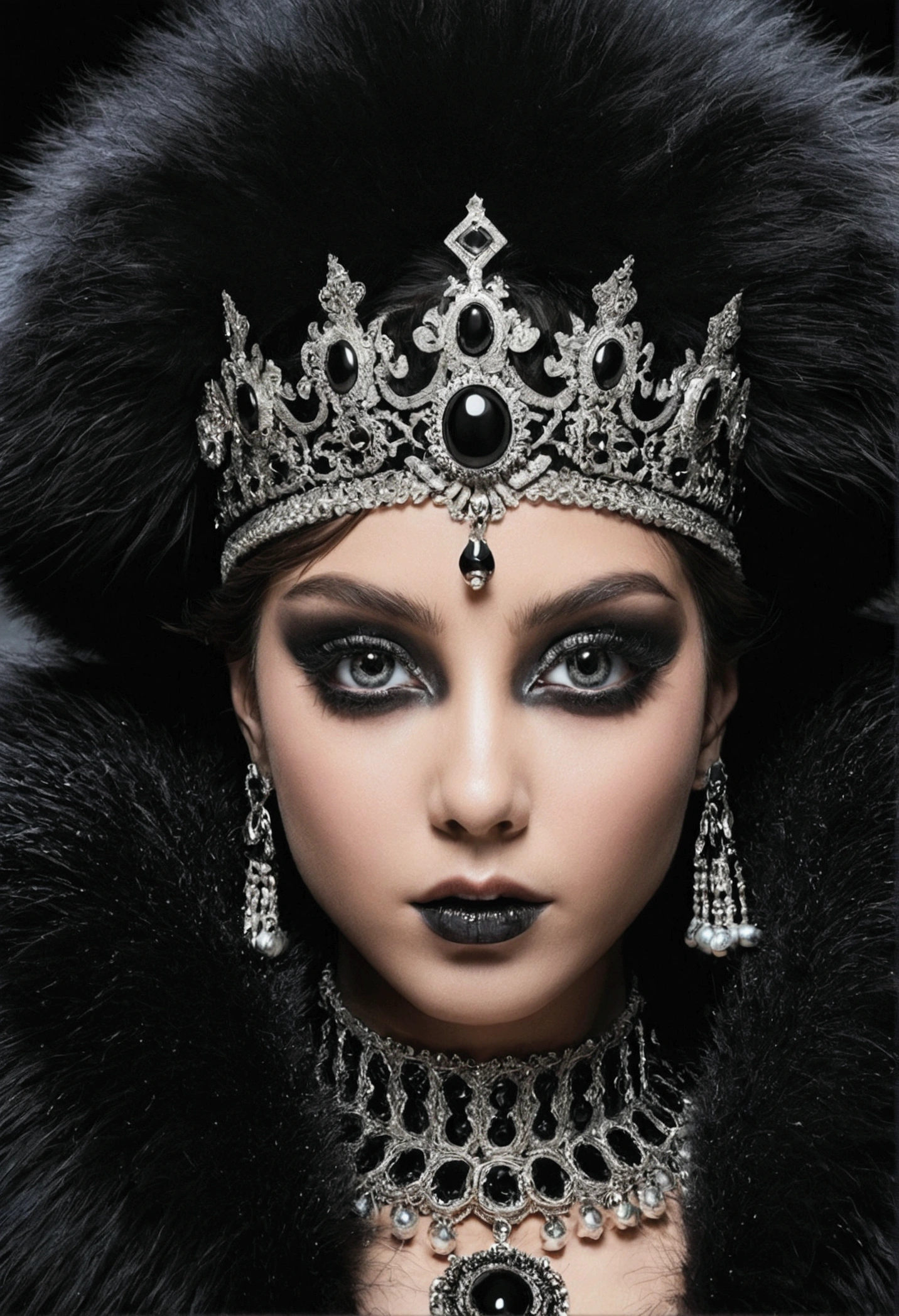 women, black eyes, black fur, king