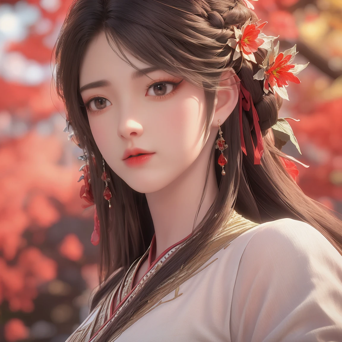 (best quality,ultra-detailed,photorealistic:1.37),vivid colors,studio lighting,beautiful detailed eyes,beautiful detailed lips,extremely detailed eyes and face,long eyelashes,portraits,black hair,confident expression,feminine,standing in a garden,soft sunlight, scenery,flower blossoms,peaceful atmosphere,artistic touch,textured brushstrokes,subtle color variations,brilliant white highlights,delicate movements,graceful pose,slight breeze,rustling leaves,sophisticated style,professional artwork,female beauty.