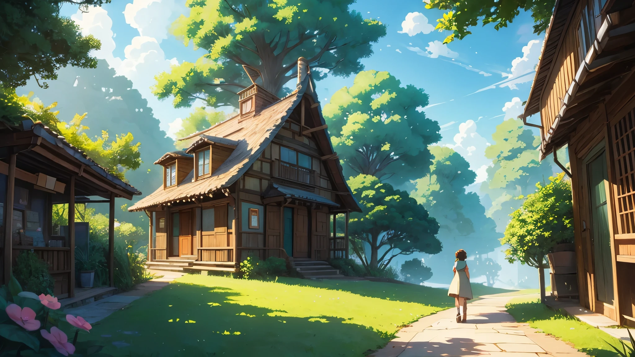 escuchando musica, reminiscent of Studio Ghibli or Lofi illustrations