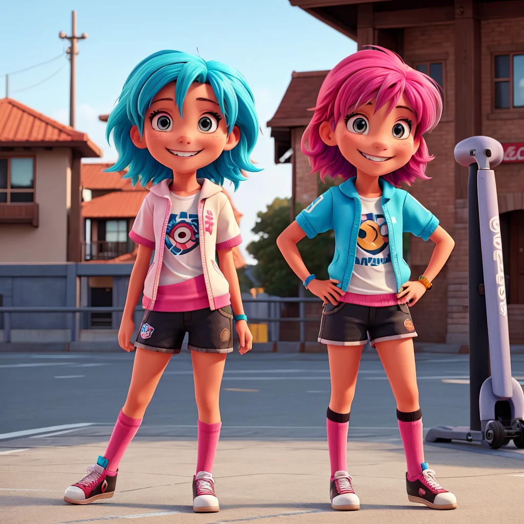 skater girl, with colored hair and very smiling