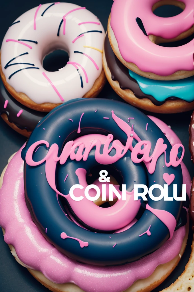 create a logo for a donut brand with the name Carol with dark blue, pink and black colors with a donut image