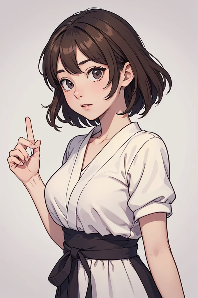 (((masterpiece, best quality, ultra highres, 1 girl, solo, no background))), super detailed skin and face and eyes and finger, beautiful japanese woman, small breasts:1.5, skinny, light brown hair, white background, very short pixie hair, Knee shot, Generate with illustrations, Various expressions, Various poses, Please draw the entire character within the frame, ensuring that the head, arms, and legs are not cut off. The background should be simple, with the character positioned centrally, outline, anime, 2d, boyish,