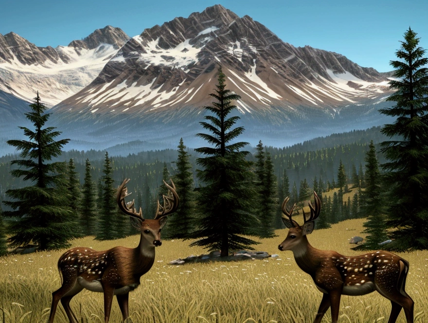 Majestic mountains,a deer, the last of us theme, zombies.