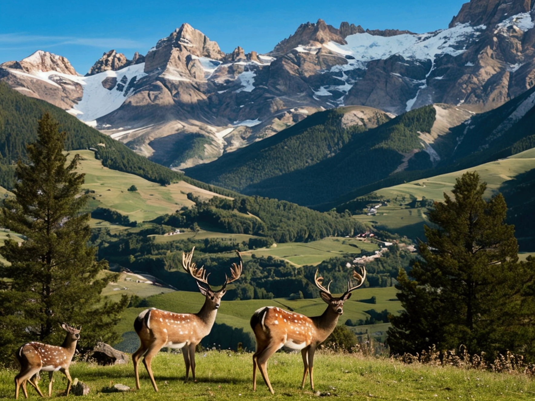 Majestic mountains,a deer, the last of us theme, zombies.