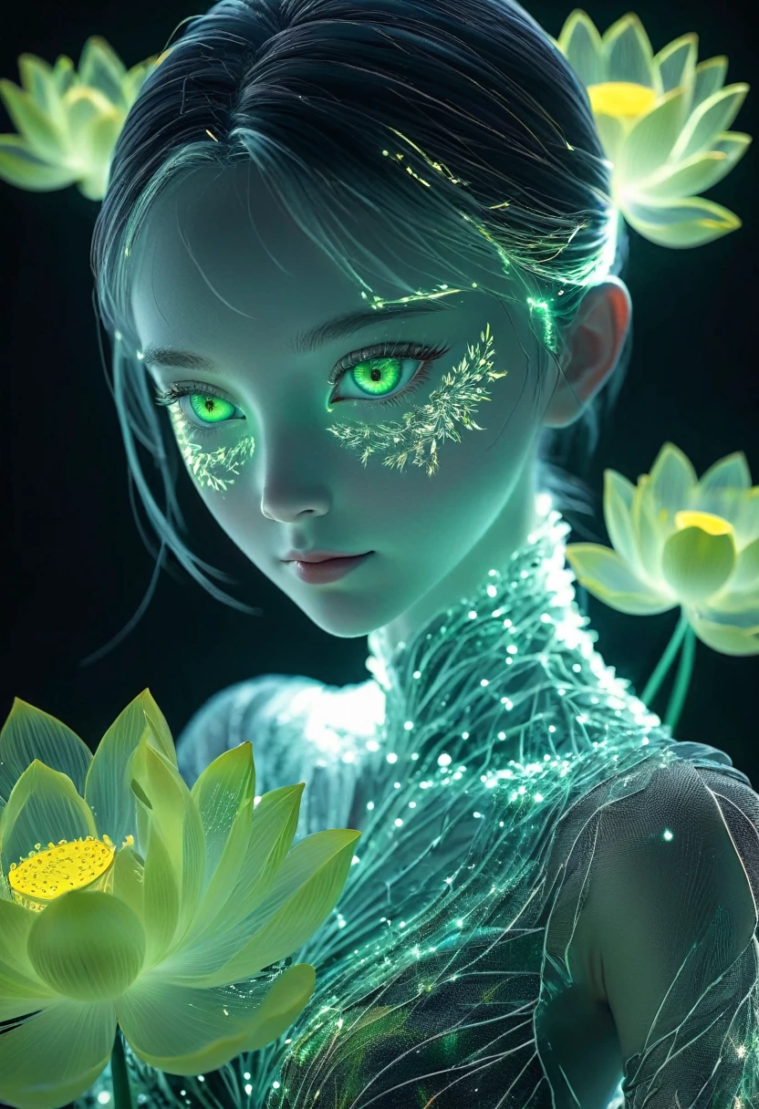 high resolution, Extremely detailed, (1 girl:1.3),(lotus)
BREAK sunshine, reverberation, Experimental photography, Surreal contrasts, Eye-Catching Visuals, Artistic abstraction,
Breaking the art of cutting, Layered contours, Complex Mode, Exquisite craftsmanship, shadow play, Depth and size, Creative Expression,
break art, Frozen sculpture, translucent形式, short-lived beauty, Crystal structure, Exquisite craftsmanship, touch,
Broken Green Eyes,Body Glow,glowing lines,Fluorescence,Glow Example,Sample tracking,flash,萤Light Particles,Backlight,translucent,Light Particles