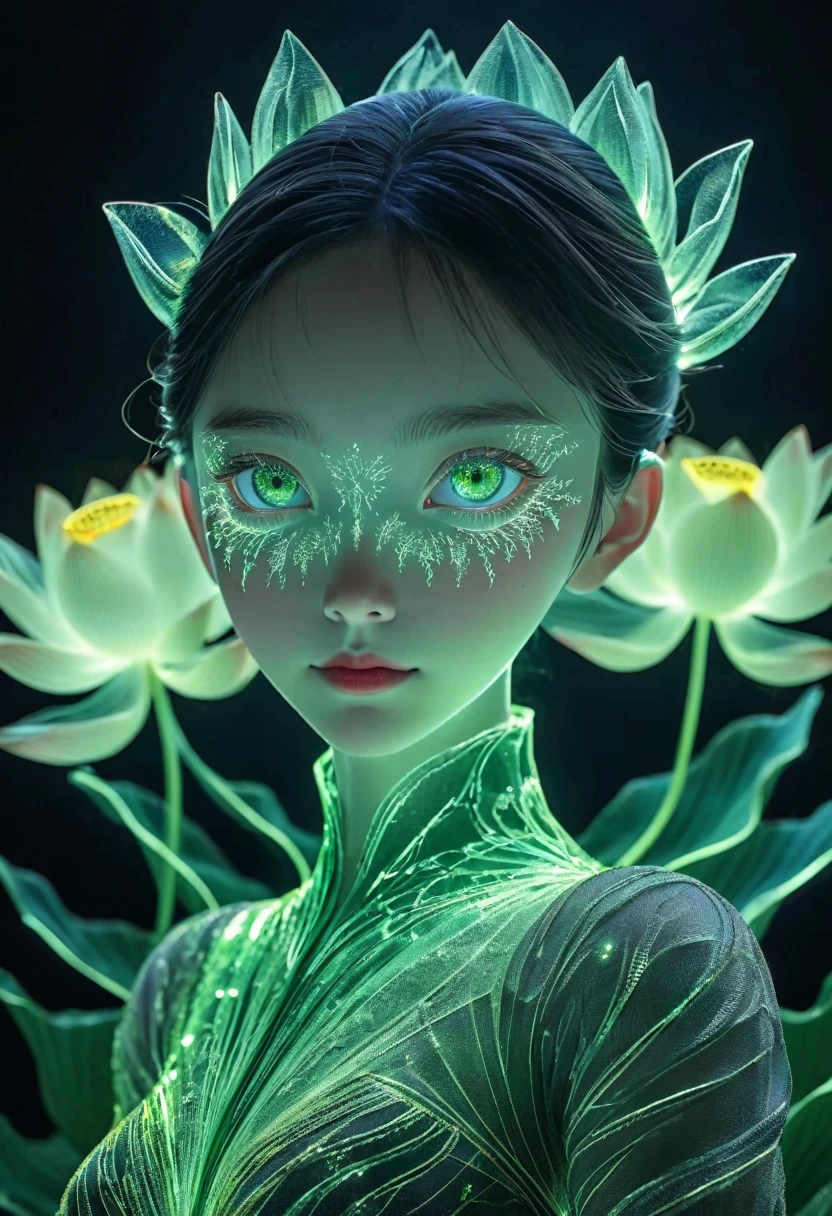 high resolution, Extremely detailed, (1 girl:1.3),(lotus)
BREAK sunshine, reverberation, Experimental photography, Surreal contrasts, Eye-Catching Visuals, Artistic abstraction,
Breaking the art of cutting, Layered contours, Complex Mode, Exquisite craftsmanship, shadow play, Depth and size, Creative Expression,
break art, Frozen sculpture, translucent形式, short-lived beauty, Crystal structure, Exquisite craftsmanship, touch,
Broken Green Eyes,Body Glow,glowing lines,Fluorescence,Glow Example,Sample tracking,flash,萤Light Particles,Backlight,translucent,Light Particles