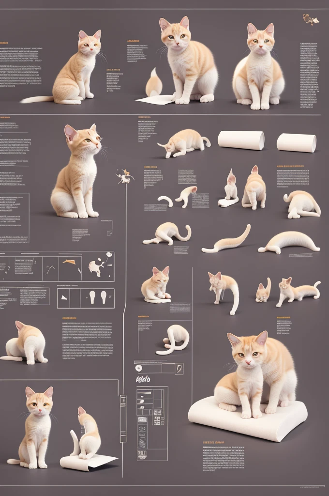 a beautiful kitten, illustration  (various positions, 正面, Back, boku, on top of it, below, going, sitting down, jumpping) character sheet, character sheet, (front, back, upside, downside) animation 3d, 2d, flat