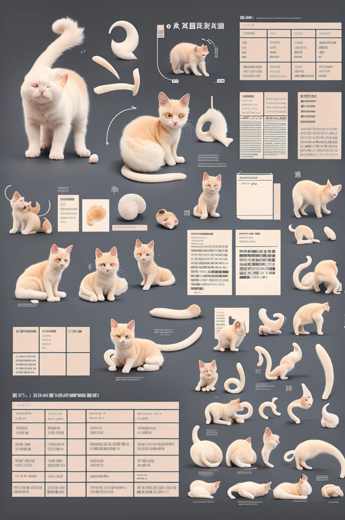 a beautiful kitten, illustration (various positions, 正面, Back, boku, on top of it, below, going, sitting down, jumpping) character sheet, character sheet, (front, back, upside, downside) animation 3d, 2d, flat