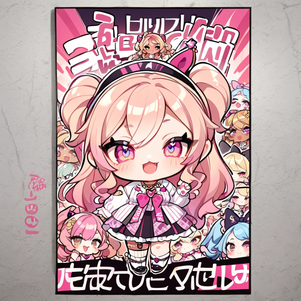 1 chibi girl, gyaru girl , chibi poster, cute kawaii poster