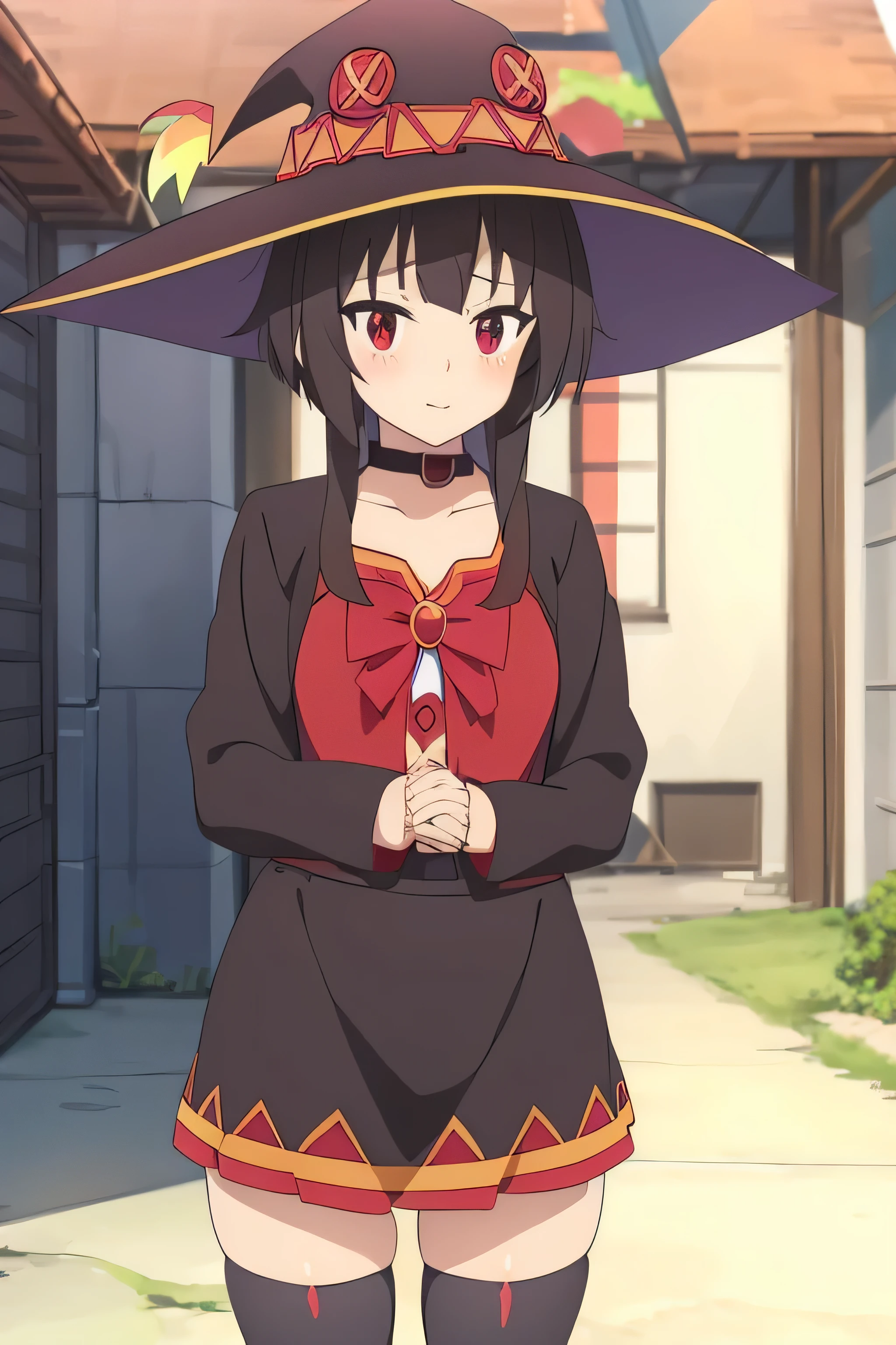 Megumin,a woman in a  is posing for a picture, wearing skirt, yandere. tall, wearing a skirt, ecchi anime style, gapmoe yandere, hinata hyuga, pin on anime, anime full body illustration, anime girl wearing a black dress, yandere, beautiful anime high school girl,  in dress, style anime