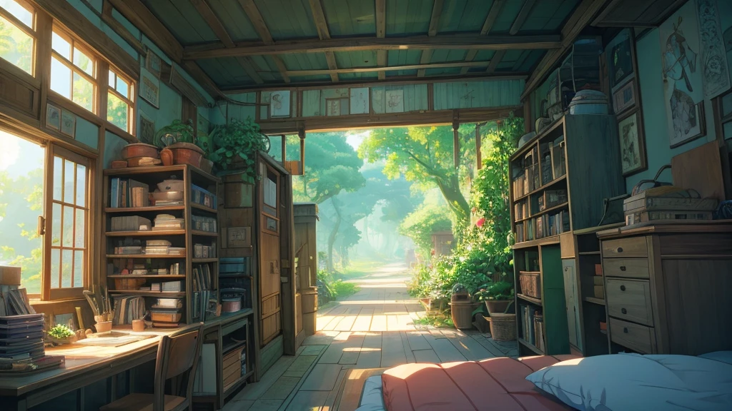 reminiscent of Studio Ghibli or Lofi illustrations
