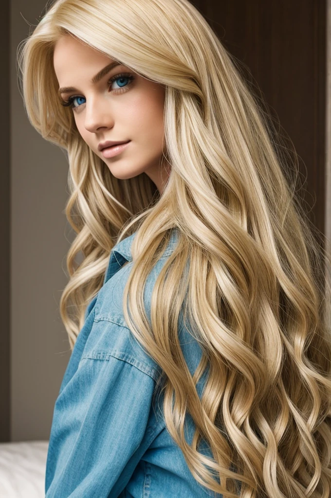 Femboy with long blonde hair in waves
