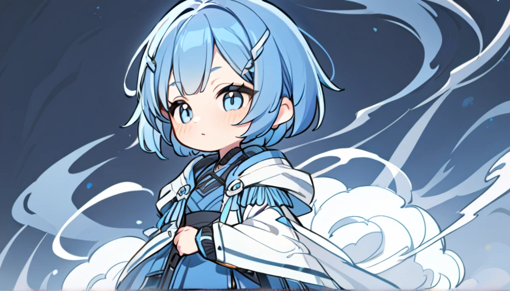 one girl with blue short hair