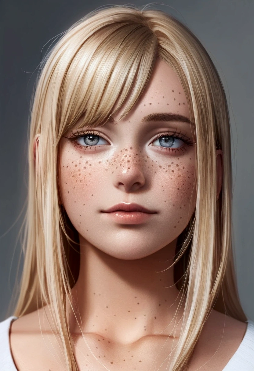 a close up of a woman with freckles on her face, light freckles, very light freckles, sparse freckles, hint of freckles, white freckles, light cute freckles, woman with freckles, freckled face, freckles, with freckles, soft freckles, elegant freckles, freckled, cute freckles, close up of a blonde woman, small freckles, Blonde and attractive facial features