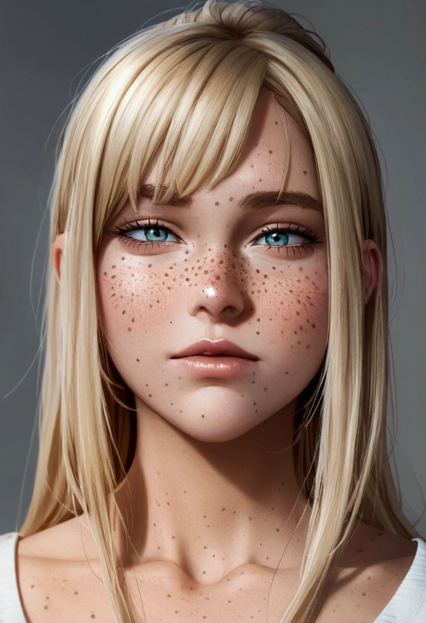 a close up of a woman with freckles on her face, light freckles, very light freckles, sparse freckles, hint of freckles, white freckles, light cute freckles, woman with freckles, freckled face, freckles, with freckles, soft freckles, elegant freckles, freckled, cute freckles, close up of a blonde woman, small freckles, Blonde and attractive facial features