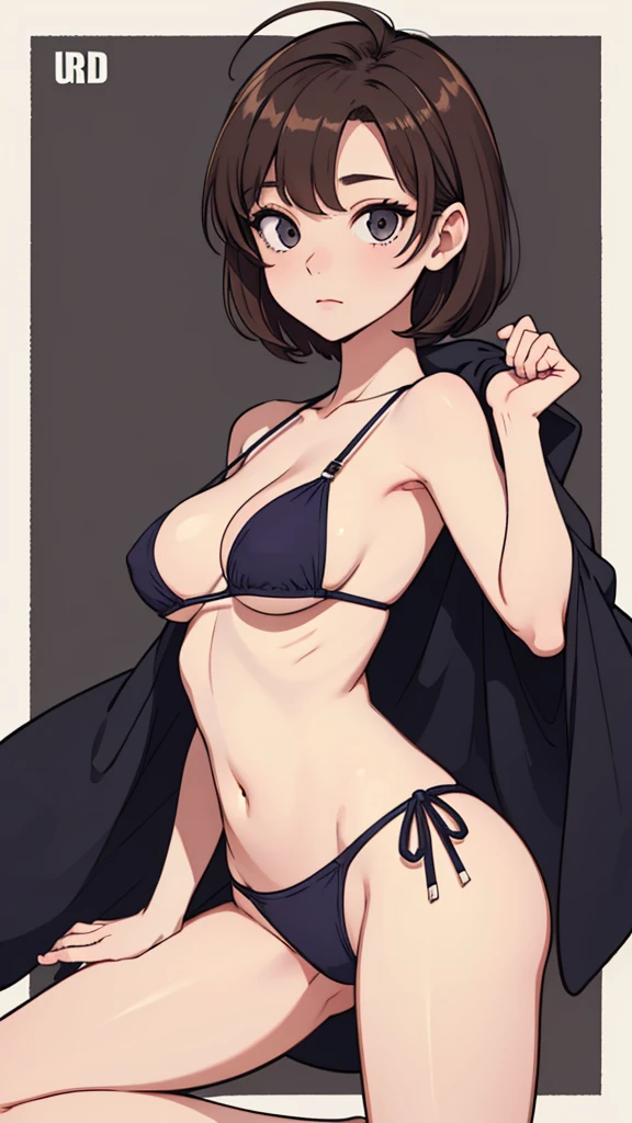 (((masterpiece, best quality, ultra highres, 1 girl, solo, no background))), super detailed skin and face and eyes and finger, beautiful japanese woman, small breasts:1.5, skinny, light brown hair, white background, very short pixie hair, Knee shot, Generate with illustrations, Various expressions, Various poses, Please draw the entire character within the frame, ensuring that the head, arms, and legs are not cut off. The background should be simple, with the character positioned centrally, outline, anime, 2d, boyish, tiny microbikini swimsuit, back view,