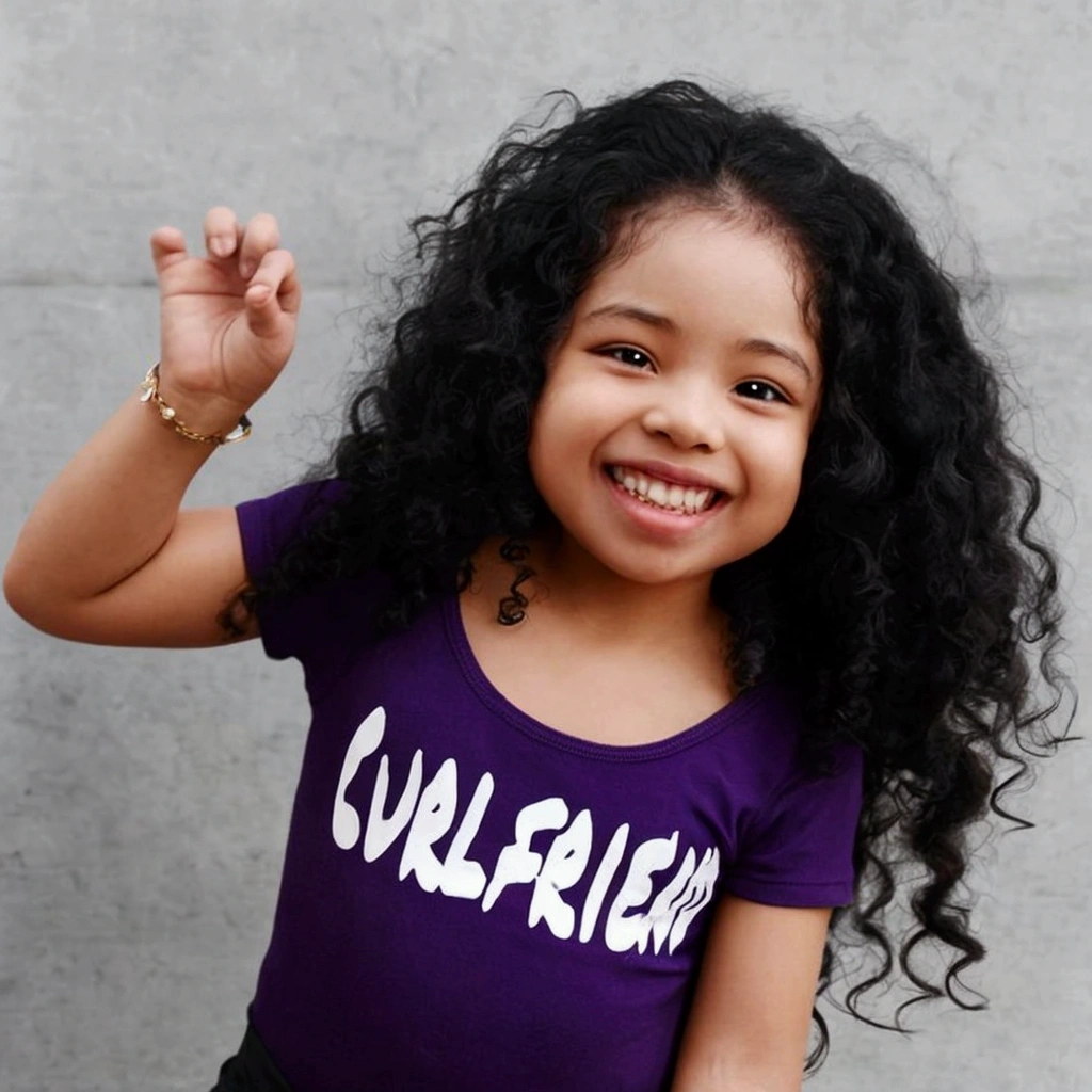 there is a young girl with Encaracolado hair smiling and waving, Encaracolado haired, cachos, Encaracolado afro, jovem africana de pele clara, Encaracolado, cachos hair, Katelynn mini estilo fofo, Encaracolado hair, cachos on top, Encaracolado black hair, Violeta Myers, linda garota, with cachos, black Encaracolado hair, long black Encaracolado hair, Encaracolado middle part haircut