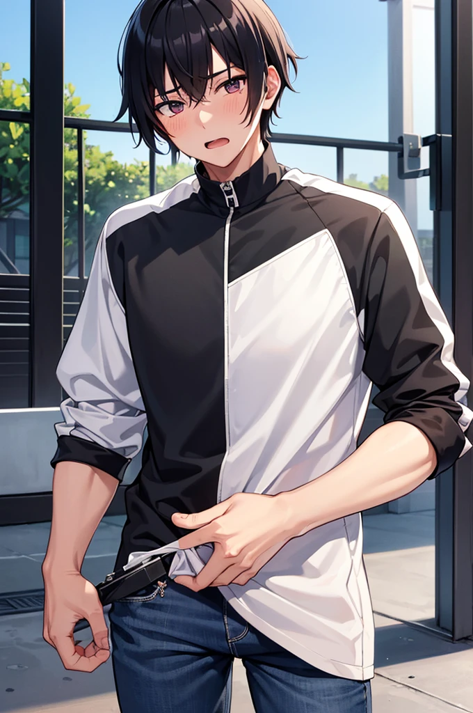Chico, man ,only one person ,black fur, long,fringe, male body , white and skinny, sportswear, voléybal,backwards, number 129 on the back, Level of detail