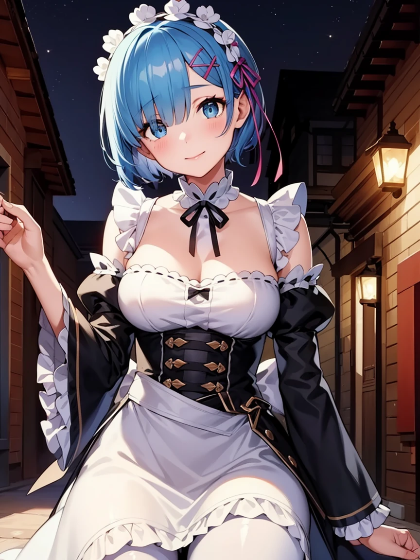 poor, short hair, maid headdress, x Hair accessories, Hair Ribbon, Hair on one eye, Large Breasts, Frills, Neck ribbon, Cleavage, dress, Removable sleeves, White apron, Waist apron, White Pantyhose, (low length:1.1)
break 
(software), Place your hand on your chest, head tilt
break
little smile, Happy, (blush), (Shut your mouth.)
break 
official art, Masterpiece, Highest quality, Highest Resolution, 8k, Most detailed, perfect anatomy
break
Wild West, Western Towns, Dust, Night Sky, Highly Detailed CG Unity 16k, Very beautiful 16K CG wallpaper