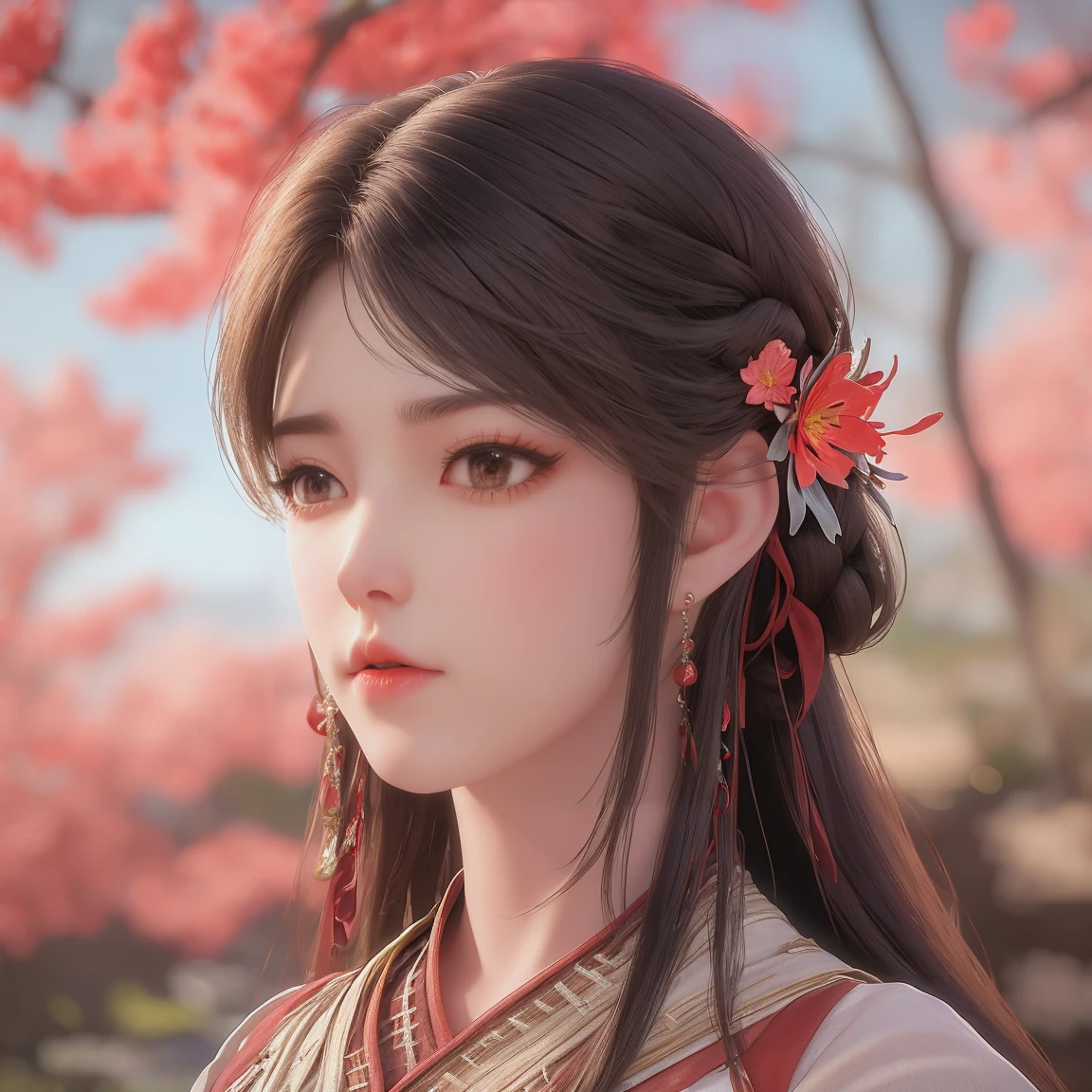 (best quality,ultra-detailed,photorealistic:1.37),vivid colors,studio lighting,beautiful detailed eyes,beautiful detailed lips,extremely detailed eyes and face,long eyelashes,portraits,black hair,confident expression,feminine,standing in a garden,soft sunlight, scenery,flower blossoms,peaceful atmosphere,artistic touch,textured brushstrokes,subtle color variations,brilliant white highlights,delicate movements,graceful pose,slight breeze,rustling leaves,sophisticated style,professional artwork,female beauty.