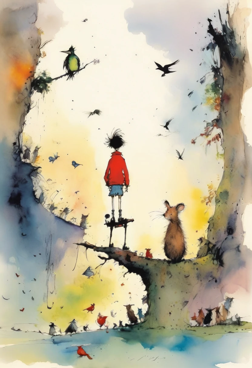 Quentin Blake style photography 、coexistence of humans and animals、portraitures、hight resolution、Beautiful fece、top-quality、masterpiece、ighly detailed