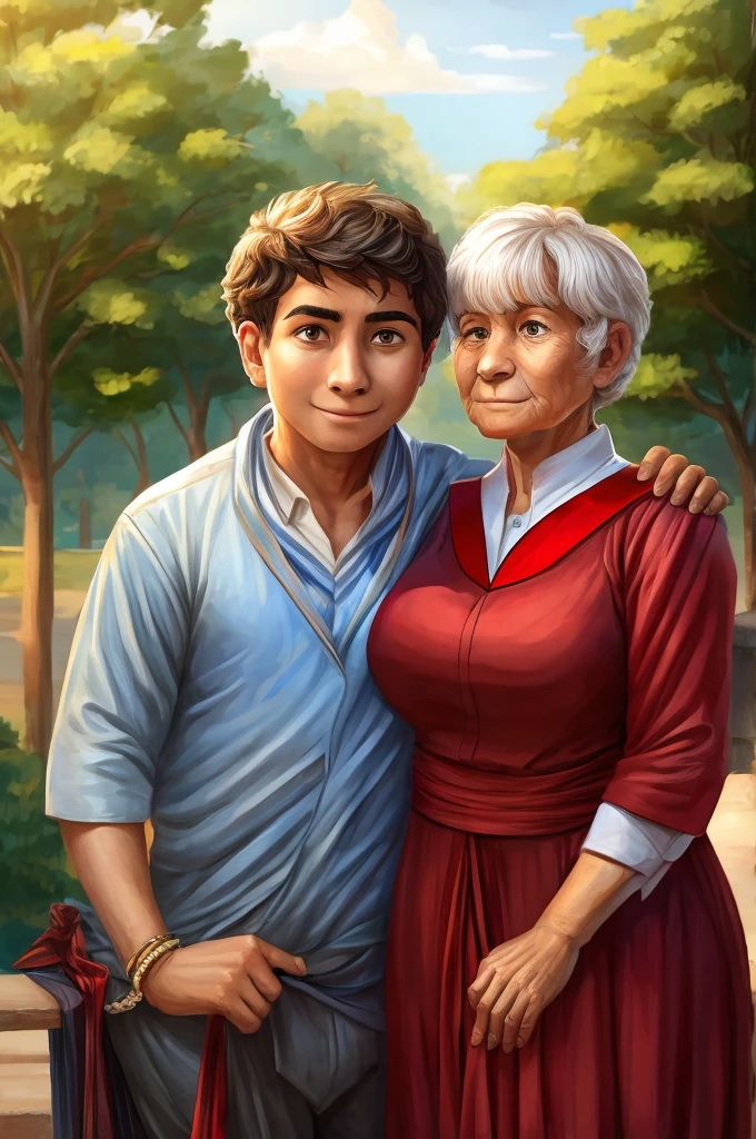 portrait of a graduated boy and his grandmother next to him