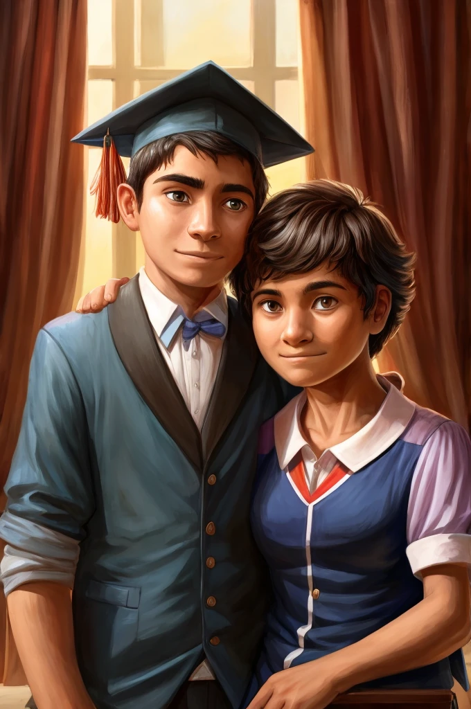 portrait of a graduated boy and his grandmother next to him