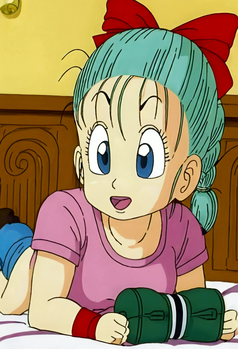 Bulma lying on the bed showing off her big ass,focus on the ass