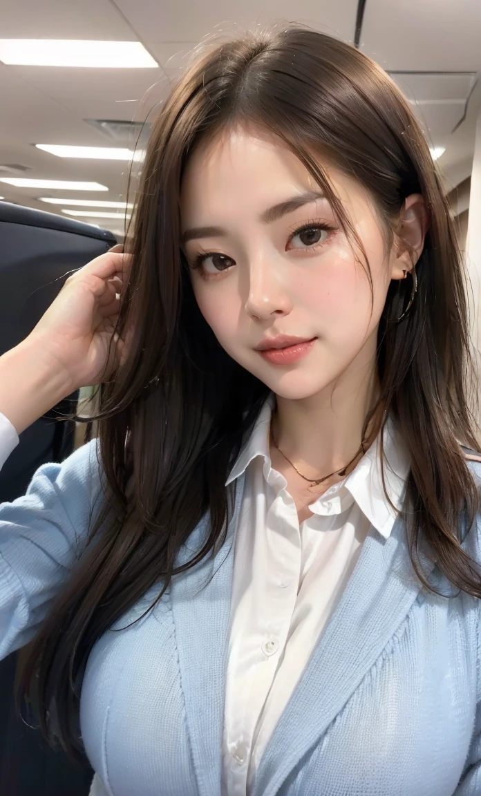 (Messy brunette hair), (Office worker), (President's office:1.3),(President's Secretary:1.3), (Huge breasts:1.2), (Cleavage), Glasses, (Office Dress:1.1), Mature Woman, Big Breasts, Beautiful Face, Professional Lighting, (Glowing Skin:0.9), high quality, (Seductive pose:1.2), Short Bob Hair, Black and blond hair, Delicate round large hoop earrings, Glassesをかけている, Perfect Hips, Beautiful long legs, High heels, She rubbed her breasts with both hands., (smile), Obscene, Put your hands behind your head