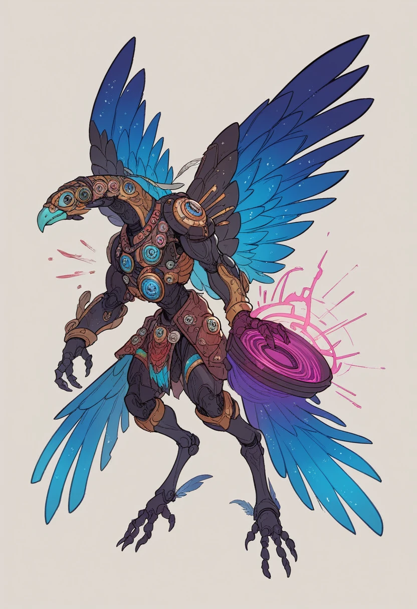 An advanced intergalactic technological portal with tribal indigenous designs, surrounded by feathers. The portal features intricate tribal patterns, glowing runes, and high-tech elements, creating a seamless blend of ancient tradition and futuristic technology. Large, metallic feathers with ethereal glows radiate from the circumference of the portal. The background is a cosmic scene with dark and vibrant purple hues, adding a sense of mysticism and otherworldly presence. The overall image exudes advanced beauty, blending cutting-edge design with indigenous heritage in a high-resolution, detailed artwork. --ar 16:9 --v 5